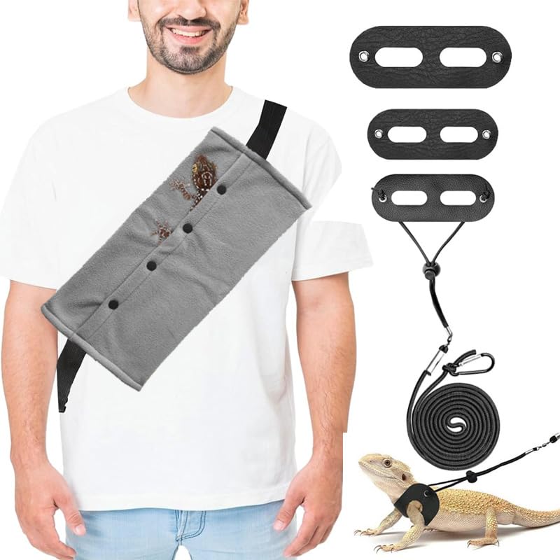 Small Animal Sling Carrier,Small Animal Bag for Bearded Dragons Lizards and Reptile with Adjustable Strap Tow Rope 3 Sizes Pack + Small Animal Sling Carrier（Grey） - color: Grey