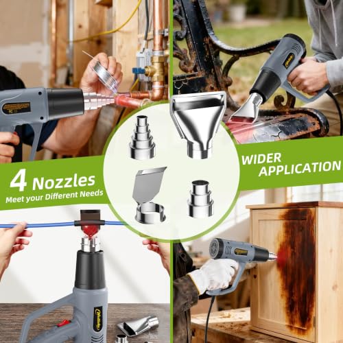 Heat Gun 122℉~1202℉ Dual Temperature Control Pistola De Calor with 4 Nozzles Kit Overload Protection Hot Air Gun For Crafting,Shrink Wrapping, Stripping Paint,5Ft Power Cord (V-F3000W)