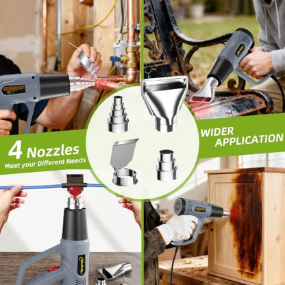 Heat Gun 122℉~1202℉ Dual Temperature Control Pistola De Calor with 4 Nozzles Kit Overload Protection Hot Air Gun For Crafting,Shrink Wrapping, Stripping Paint,5Ft Power Cord (V-F3000W)