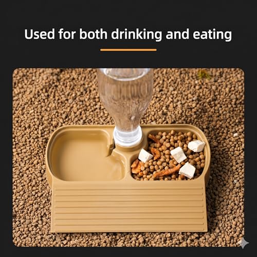 Automatic Reptile Water Feeder Automatic Water Dispenser with Ramp 2-in-1 Turtle Water Bowl Food Dish for Tortoise, Gecko, Snake, Bearded Dragon, Lizard (Brown Yellow) - color: Brown Yellow