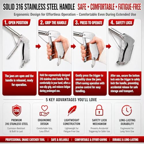 60" Snake Grabber, Collapsible Stainless Steel Snake Catcher with Lock | Safely catch and relocate snakes with a durable stainless steel grabber featuring a wide jaw, secure lock, and 60-inch reach. - size: 60" snake grabber