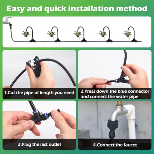 Drip Irrigation System 66 FT with 20 Nozzles, 360° Adjustable Bendable Garden Watering Misting System for Greenhouse, Yard, Lawn, Plant, Garden, 5/16 inch Hose (OD: 8mm) - color: 66 ft PU hose (5/16 in OD, 8mm)