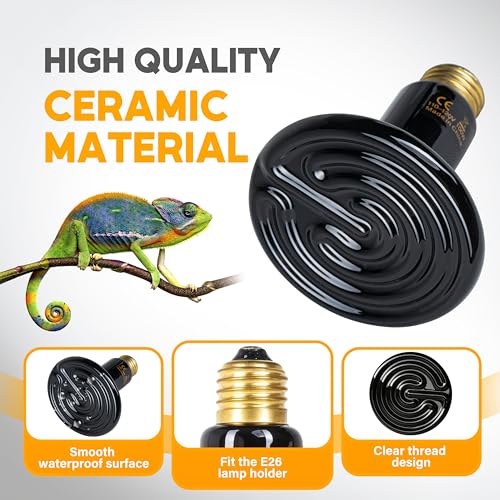 HealSmart 100W Reptile Heat Lamp Ceramic Heat Emitter, No Light Emitting Heat Bulbs, Suitable for Snake/Lizard/Spider, Plant Growth and Incubating Chicken, 2-Pack - color: 2 Pcs (Black), size: 100 Watts New