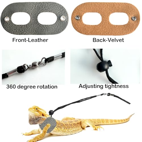 Leopard Gecko Portable Carrier with Leather Harness and Leash Set,Small Animal Travel Cage with Transparent Window,Lizard Carrier for Hamster Rabbit Gerbil Hedgehog Sugar Glider - color: Black