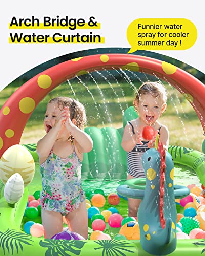 Inflatable Kids Pool, Airefina Dino Planet Inflatable Play Center Kiddie Pool with Water Slide, Ultra Thick 97"x76"x41" Toddler Pool with Play Ball Hoop, for Backyard, Garden, Water Park, Ages 3+ - size: Dino