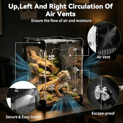 10"x10"x14" Acrylic Reptile Enclosure for Crested Gecko | 6 Gallon Front Opening, Escape-Proof, Easy Assembly, Large Space, Lizard, Leopard Gecko, Snake, Frog, Small Invertebrates