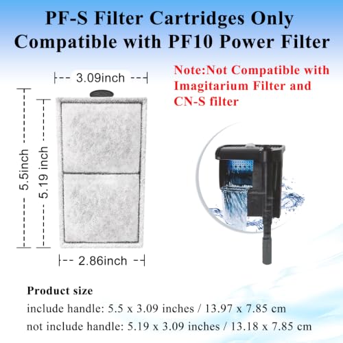 16 Pack PF-S Filter Cartridges Only Fit to Top Fin PF10 Power Filter, Fish Tank Filter Cartridges Replacement NOT Compatible with Imagitarium/CN-S Filter (5.19 x 3.09 inches, not Include Handle) - size: 16 Pack