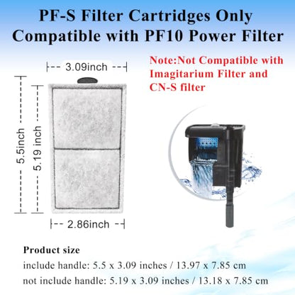 16 Pack PF-S Filter Cartridges Only Fit to Top Fin PF10 Power Filter, Fish Tank Filter Cartridges Replacement NOT Compatible with Imagitarium/CN-S Filter (5.19 x 3.09 inches, not Include Handle) - size: 16 Pack