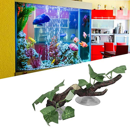 TITA-DONG Reptile Corner Branch, Hanging Terrarium Plant with Suction Cup, Aquarium Resin Ornament for Amphibian Lizard Snake Climbing, Leopard Gecko Tank Accessories Habitat Decor