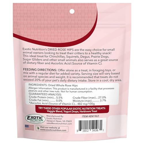 Dried Rose Hips (8 oz.) - Healthy Natural Treat - Chinchillas, Guinea Pigs, Rabbits, Prairie Dogs, Degus, Hamsters, Rats, Squirrels, Parrots, Chickens, Ducks & Other Small Pets (8 Ounce (Pack of 1)) - size: 8 Ounce (Pack of 1)