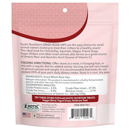 Dried Rose Hips (8 oz.) - Healthy Natural Treat - Chinchillas, Guinea Pigs, Rabbits, Prairie Dogs, Degus, Hamsters, Rats, Squirrels, Parrots, Chickens, Ducks & Other Small Pets (8 Ounce (Pack of 1)) - size: 8 Ounce (Pack of 1)