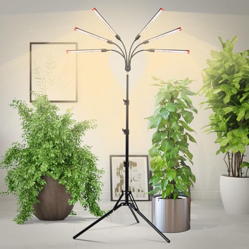 6Head Grow Light on Stand for Large and Tall Indoor Plants, Bonsai Tree, Bright and Big Coverage Plant Growing Lamps, 4/8/12/16/20H Timer, 54 Watt Power Draw, NO Need Adapter, 360° Gooseneck - size: 6Head Stand(54W)