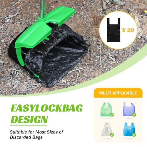 Eocnrhe Pooper Scooper with Bag Attachment, 50 inches Long Handle Pooper Scooper, Poop Scooper for Dogs, Dog Poop Scooper for Yard, Pooper Scooper for Large Dogs Heavy Duty, Poop Scooper Bin & Rake