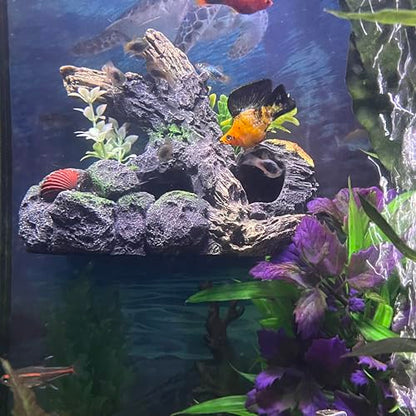 Aquarium Decor Magnetic Driftwood Outcropping Ornament –Wall-Mounted Fish Tank Accessory