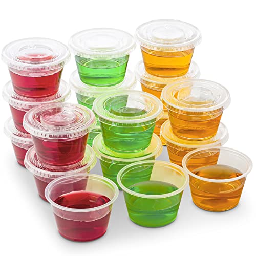 DuraHome Plastic Portion Cups with Lids 4 oz. & 5.5oz. Combo Pack of 150 Leakproof Jello Cup Mini Containers for Salad Dressing Sauce Condiment Snack Souffle and Salsa, Disposable, Interchangeable - style: 150 sets - 4oz. & 5.5oz.