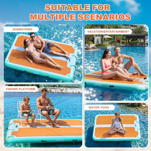 Inflatable Floating Dock, 8ft–15ft Water Platform for Water Party | Load Capacity 450–1800 lbs, Non-Slip EVA Surface, Floating Island for Pool, Lake, Pond, Beach, River & Ocean Activities - color: Green, size: 8 X 6ft
