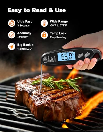 Instant Read Meat Thermometer Digital with Dual Probe | Large Backlit, Calibration, Food Thermometer for Cooking, Grilling, Smoker, BBQ, Candy, Oil Fry, Kitchen, Gift for Men, Black - color: Black