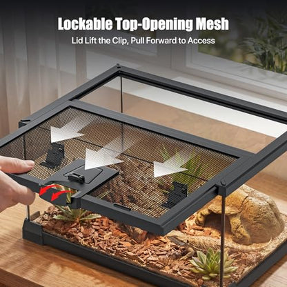 2.5 Gallon Fully Assembled Glass Reptile Enclosure, 12" x 8" x 6" | Top Opening Small Reptile Terrarium Tank for Tiny Terrestrial Reptiles, Amphibians & Invertebrates - size: 12"L x 8"W x 6"H