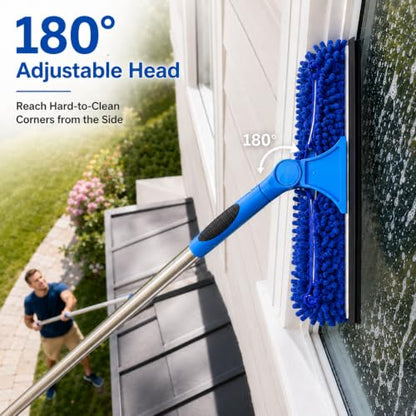 2-in-1 Window Cleaning Kit with Bucket, Extension Pole & Squeegee | 86-in pole, 3-gal bucket, reusable pads & rotating head for high windows, outdoor glass, mirrors, cars & solar panels