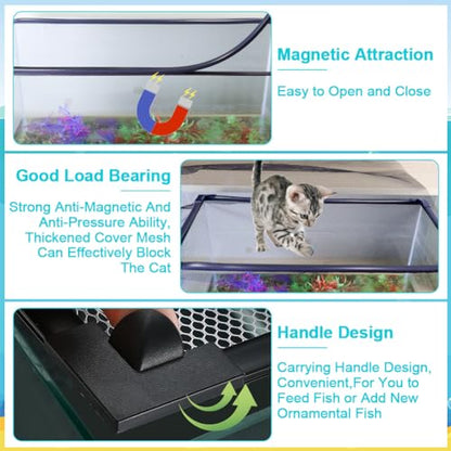 Magnetic Aquarium Cover Lid, DIY Fish Tank lid Anti-Jumping net Cover mesh Terrarium lid Aquarium Hood，Adjustable Size Fit Tank Size Max 35''X19''