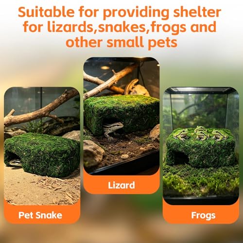 Small Green Reptiles Cave Hideout, Lizard Moss Hide | Safe Shelter, Handmade Snake Cave Hideout Hut for Themed Terrarium Ideal for Gecko Hamster Snake Rest & Hide