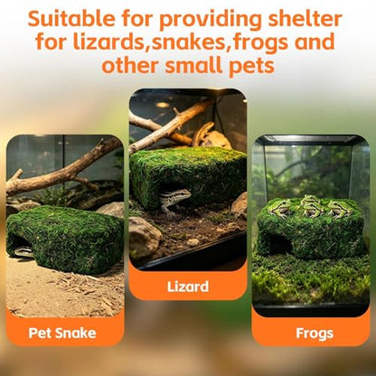 Small Green Reptiles Cave Hideout, Lizard Moss Hide | Safe Shelter, Handmade Snake Cave Hideout Hut for Themed Terrarium Ideal for Gecko Hamster Snake Rest & Hide