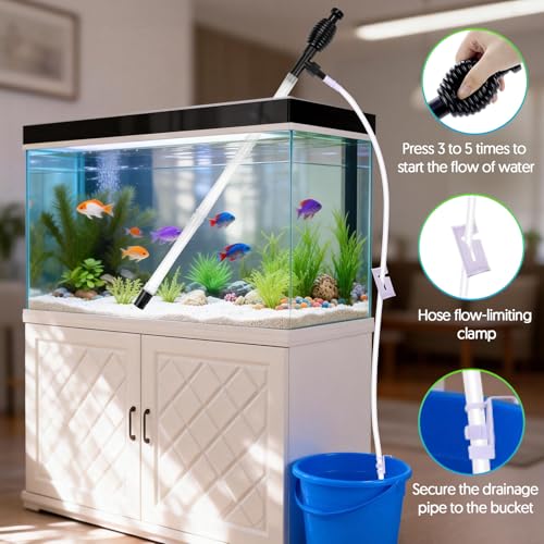 Fish Tank Cleaner Gravel Vacuum for Aquarium | Aquarium Siphon, Water Changer, Double Sided Sponge Brush Algae Scraper, Fish Tank Cleaning Kit, Gravel & Sand Cleaning - color: Black