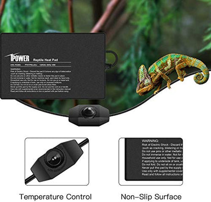 iPower 8"x12" Under Tank Warmer Heating Pad Terrarium Heat Mat with Temperature Adjustable Controller, Thermometer and Hygrometer with Temperature and Humidity Probe for Amphibian and Reptile - size: 8 X 12 Inch, style: Adjustable Pad + Thermo & Hygromete