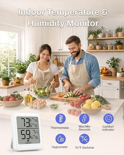BN-LINK Digital Hygrometer Indoor Room Thermometer with LCD, 2 Pack | Accurate Temperature and Humidity Meter with Large LCD Monitor for Home, Bedroom, Terrarium, Incubator, Greenhouse - size: 2 Pack