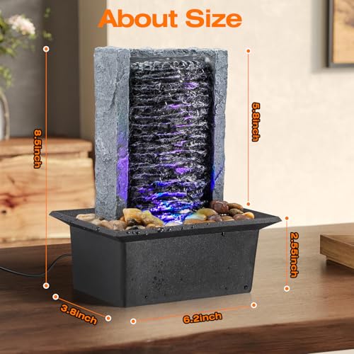 Tabletop Fountain Indoor Waterfall Rock Fountain LED-Lights Water Feature Waterfall for Modern Home and Office Indoor Decoration