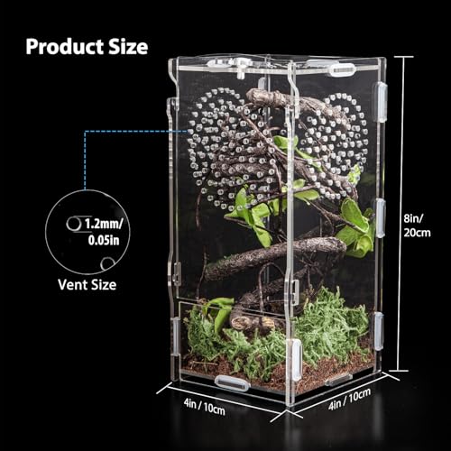 Jumping Spider Enclosure, Acrylic Praying Mantis Habitat, 8"*4"*4" Insect Terrarium, Small Reptile Cage Accessories with Secure Lock for Arboreal Tarantula, Snails, Bug, Lizard - size: Small-8''x4''x4''