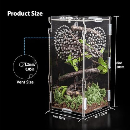 Jumping Spider Enclosure, Acrylic Praying Mantis Habitat, 8"*4"*4" Insect Terrarium, Small Reptile Cage Accessories with Secure Lock for Arboreal Tarantula, Snails, Bug, Lizard - size: Small-8''x4''x4''