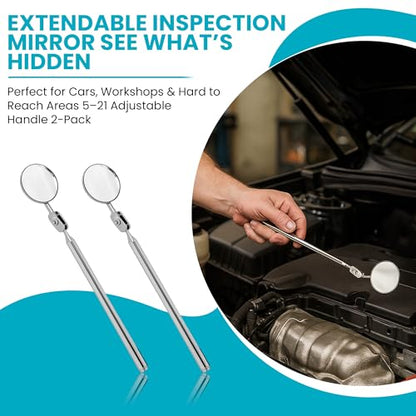 2-Pack Telescopic Insp Mirror 5-21" Swivel | Extend And Swivel To Inspect Hard To Reach Mechanical Spots - color: Mirror