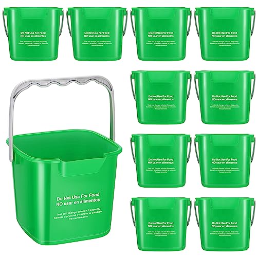 Lallisa 12 Pcs 3 Quart Cleaning Bucket Small Sanitizing Square Bucket Detergent Pail for Home Office Commercial Restaurant Kitchen Bathroom School (Green) - color: Green