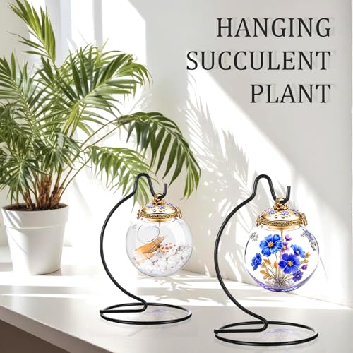 Lemecima Ornament Display Stand Holder Hanger Stands Glass Ball Ornament Holder Metal Iron Hanging Hanger for Display Terrarium Air Plant(20 Pcs)