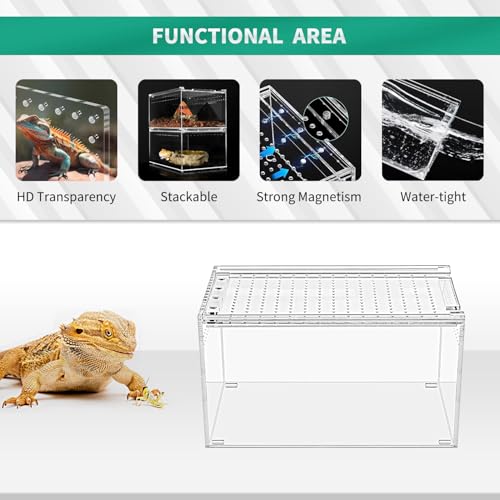 Reptile Terrarium kit,12"*7"*6" Reptile Breeding Box, Magnetic Acrylic Enclosure，for Tarantula，Hermit Crab，Jumping Spider，Iguana，Leopard Gecko，Bearded Dragon, Insect,Scorpions.(30*18*15 cm） - size: 12"*7"*6"