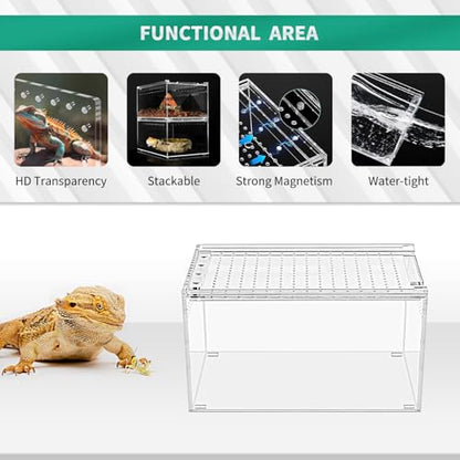Reptile Terrarium kit,12"*7"*6" Reptile Breeding Box, Magnetic Acrylic Enclosure，for Tarantula，Hermit Crab，Jumping Spider，Iguana，Leopard Gecko，Bearded Dragon, Insect,Scorpions.(30*18*15 cm） - size: 12"*7"*6"