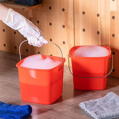 Zhehao 6 Pcs 3 Quart Bucket for Cleaning Small Sanitizer Bucket for Restaurant Square Plastic Pail with Handles for Home, Offices, Commercial Use, Food Service(Red) - color: Red