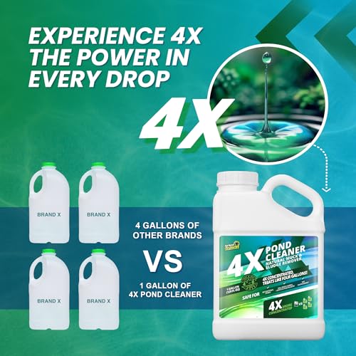 1 Gallon 4X Pond Cleaner - Treats Like 4 Gallons & Covers 4 Acres - Pond Cleaner for Outdoor Ponds, Pond Muck and Sludge Remover for a Clean, Natural Look, Ideal Pond Clarifier for Outdoor Ponds - size: 1 Gallon