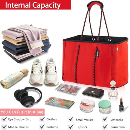 Hibala Neoprene Multipurpose Beach Bag,Gym/Travel/Pool Bag,Tote For Women&Men - color: Red
