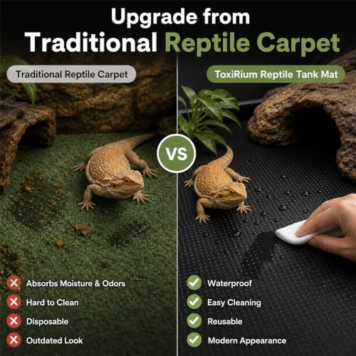 48 x 24 Inch Reptile Mat Liner for 4x2x2 120 Gallon Enclosures, Non-Adhesive Reusable Carpet for Bearded Dragons, Geckos and Snakes, Black
