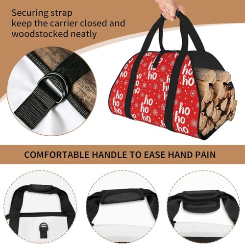 AMRANDOM Santa Claus Laugh Christmas Firewood Log Carrier Tote Outdoor Large Capacity Firewood Carrier Bag with Handles - color: Color1027