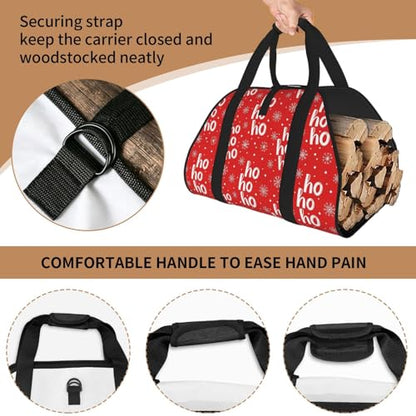 AMRANDOM Santa Claus Laugh Christmas Firewood Log Carrier Tote Outdoor Large Capacity Firewood Carrier Bag with Handles - color: Color1027