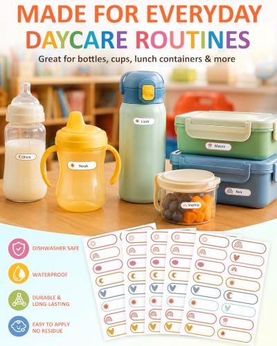Tinabless 480 Pcs Daycare Name Stickers, Self-Laminating, Boho | 480 Boho Self-Laminating Name Stickers For Daycare Bottles, Lunch Boxes, Water Bottles And Everyday Kids' Items. - color: Boho-480pcs