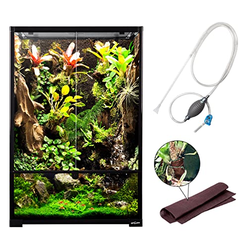 REPTIZOO 67 Gallon Large Reptile Terrarium 24"x18"x 36" Glass Paludarium Tank, Tall Reptile Enclosure Habitat with 10” Deep Base, Siphon Gravel Cleaner Set and Plants Growing Cotton Mat Included - size: 24"x18"x 36"