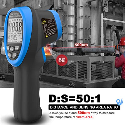 AIOMEST AI-1800 Digital Pyrometer DS 50:1, Touchless Infrared Thermometer Gun for High Temperature Non Contact Measuring -58~3,272℉,Handheld IR Laser Gauge for HVAC Kiln Cooking (NOT for Human Temp)