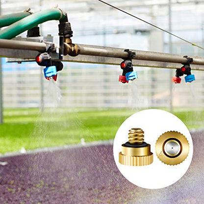 Hotop 40 Pieces Brass Misting Nozzle, Low Pressure Atomizing Mist Nozzle, 10/24 UNC Orifice Replacement Heads for Greenhouse Landscaping and Outdoor Cooling System (0.4 mm)