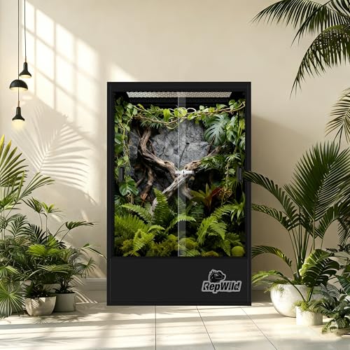 65 Gallon PVC Tall Reptile Terrarium, 24x18x36 Arboreal Enclosure | Vertical Habitat with Sliding Door & Heavy Duty Screen Top, Ideal for Crested Gecko, Chameleon, Lizards and Tropical Reptiles - size: 24”W x 18”D x 36”H