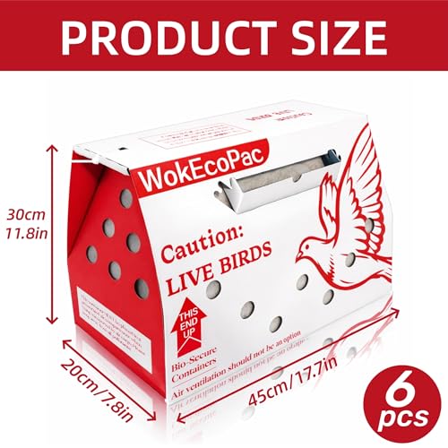 6 Pack Live Bird Shipping Boxes for Poultry Chicken Bird Duck (Red) | Size 17.7" x 7.8" x 11.8"-Poultry Shipping Boxes, Poultry Carrier Crate has Ventilation Openings, Portable Bird Travel Bag - color: Red, size: 6 Pack
