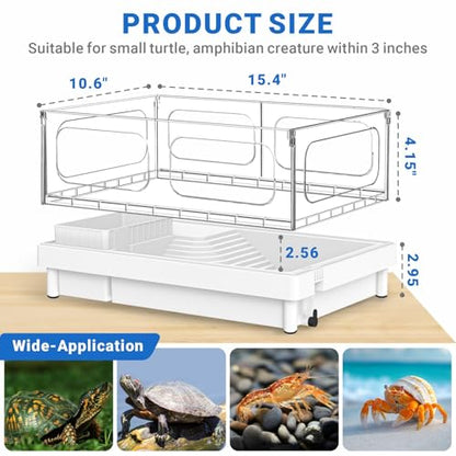 GOZILLA Small Turtle Tank Kit(Tank+Lamp), Acrylic Turtle Starter Kit, Reptile Habitat and Terrarium with Multi-Functional Areas for Small Reptiles. (White+Lamp)